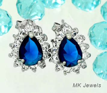 Gorgeous Simulated pear shaped cut 7mm Sapphire earrings