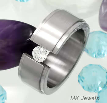 Stunning Diamond CZ Solid Stainless Steel Ring - Size 6.5
