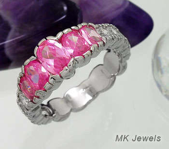 Stunning Simulated oval cut Pink Sapphire & diamond Ring - Size 8