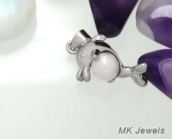 Genuine white Freshwater Pearl 18ct GP Dolphin pendant & Chain
