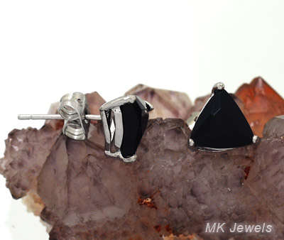 Gorgeous Simulated trillain cut black diamond stud earrings
