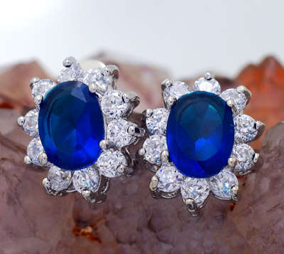 Gorgeous Simulated 8mm Sapphire & Diamond earrings