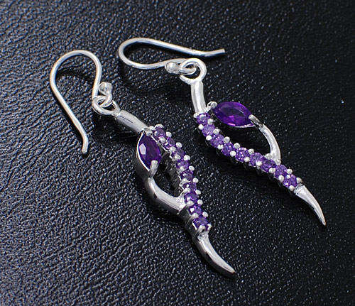Breathking sparkling simulated amethyst Sterling Silver Drop Earrings