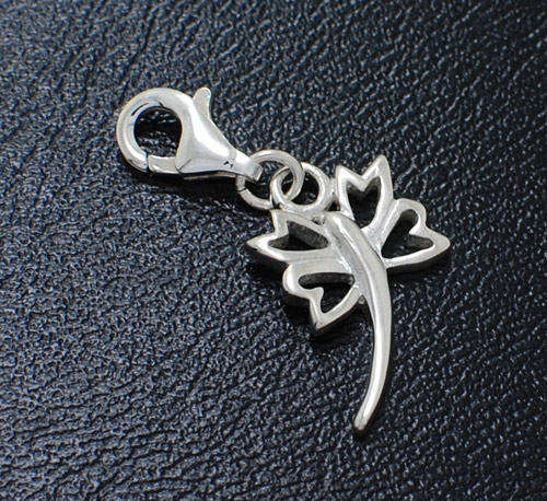 SOLID Sterling Silver dragonfly Charm Lobster clasp easy clip-on