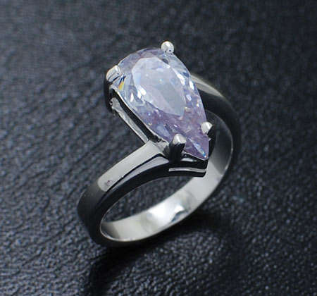 Solid sterling silver simulated Amethyst ring - size 6
