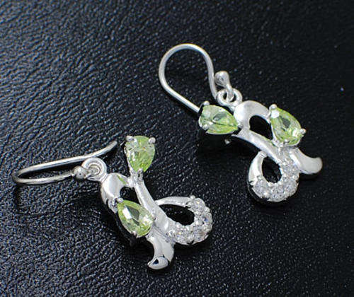 SOLID Sterling Silver simulated peridot & diamond Drop Earrings
