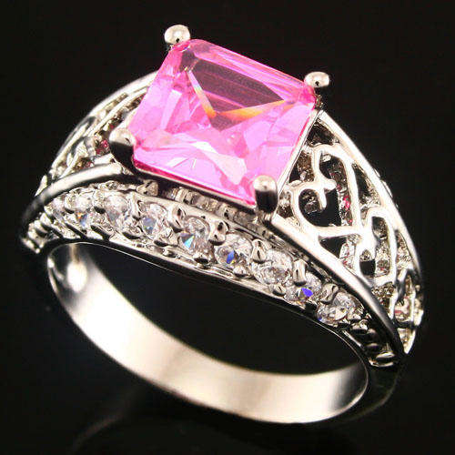 Breathtaking Simulated Pink Sapphire & Diamond ring - Size 7