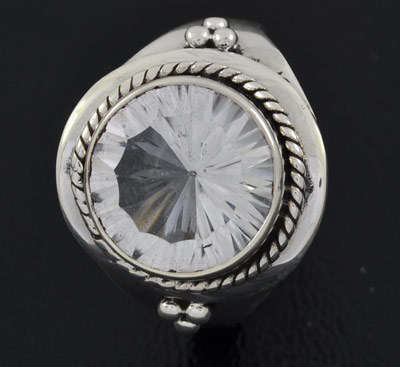 Genuine Brilliant round cut Clear Quartz Solid Sterling Silver ring - Size 8
