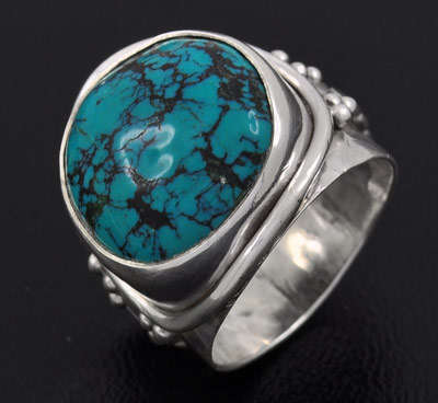 Genuine Turquoise gemstone Solid Sterling Silver ring - Size 7