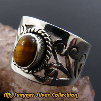 VALENTINE'S !!! Luxurious hand-made Sterling Silver genuine TIGER EYE - Size 7 / O