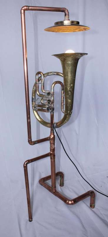 Steam punk light with brass musical instrument