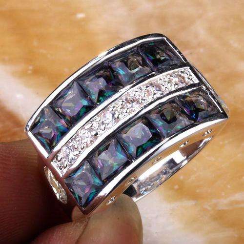 MYSTIC FIRE & WHITE TOPAZ RING CRAFTED IN 925 STERLING SILVER, SIZE 9!!!