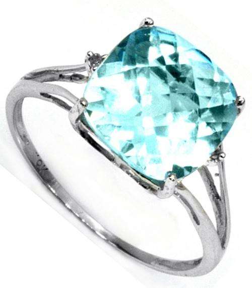 SOLID 9KT WHITE GOLD GENUINE BLUE TOPAZ AND DIAMOND RING