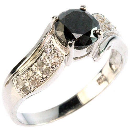 SOLID 14KT WHITE GOLD 1.00CT BLACK & WHITE DIAMOND RING