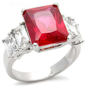 RUBY RED CZ RING CLAD IN SILVER, SIZE 7 (O)