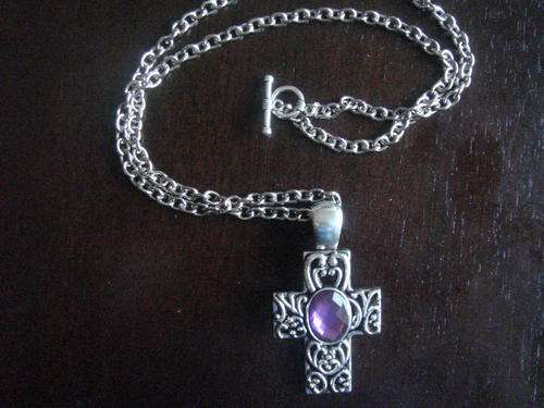Purple & Silver Cross Pendant Necklace - Crazy auction!!!!