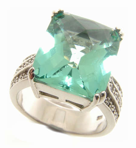 SEA GREEN AND WHITE CZ STERLING SILVER RING, STUNNING!!
