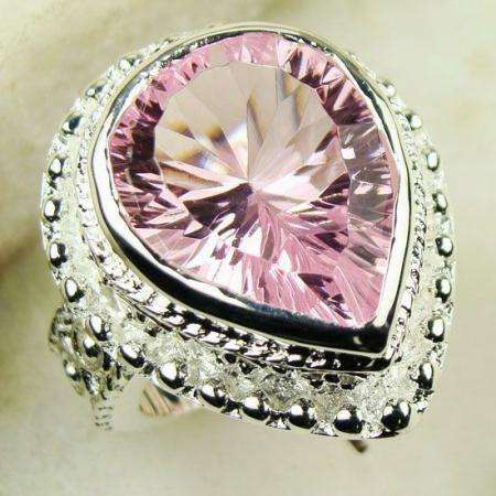 Huge Sweet Pink CZ 925 Sterling Silver Ring - Size 8 / Q