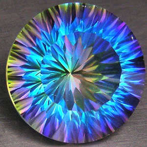 AAA 11.41Ct. MULTI-COLOUR BLUE ROUND CONCAVE CUT MYSTIC QUARTZ - 100% Natural!