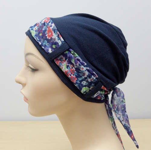 Turban Hat with scarf - Navy. Cancer headwear. Turbans. Chemo Caps. Cancer Hats.