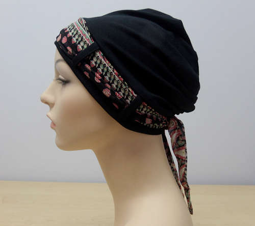 Turban Hat with scarf - Black. Cancer headwear. Turbans. Chemo Caps. Cancer Hats.