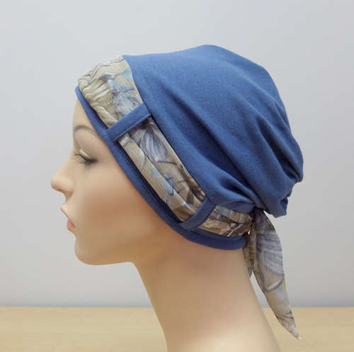 Turban Hat with scarf - Denim Blue. Cancer headwear. Turbans. Chemo Caps. Cancer Hats.
