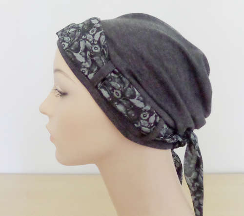 Turban Hat with scarf - Charcoal. Cancer headwear. Turbans. Chemo Caps. Cancer Hats.