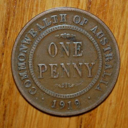 ` Australian 1919 no dot - 1 Penny `