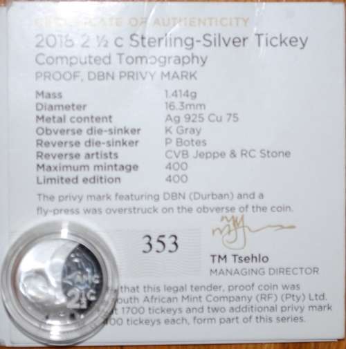 ` 2018 Proof 21/2 Cent - Computed Tomography with DBN Privy Fly press `