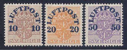 Sweden 1920 AIR set of 3 ovpts. very fine mint. SG 120a/c. See below.