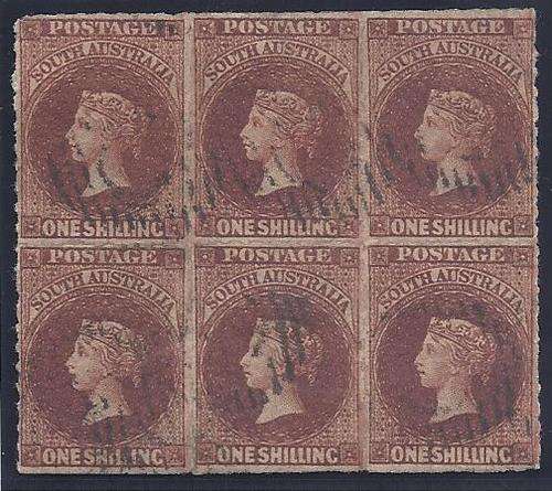 Australia (South) Lovely used block of 6 SG 41. CV R 1200+. See below.