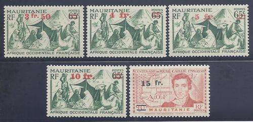 Mauritania 1944 Surcharge set of 5 superb mint. SG 125/9. See below.