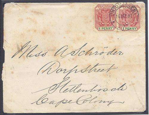 Transvaal/Cape: Rare 1897 "UMTONJANENI" /Vryheid/Stellenbosch cover with PFSA Certificate. See below