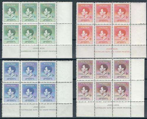 Papua 1937 George VI set of Imprint blocks of 6 superb MNH. See below.