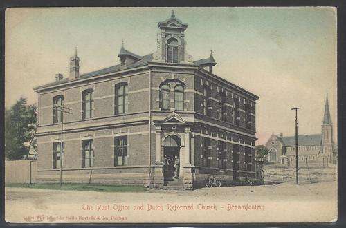 Transvaal - Historic early post card of Braamfontein Post Office. Unused. See below.