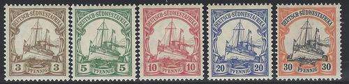 SWA (German) 1906/19 Set of 5 to 30Pf. fine mint. SACC 26b, 27/9, 30a. CV R 500. See below.