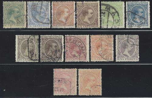 Spain 1889 Scarce set of 13 fine used. Michel 189/201. CV R 2,900. See Below.