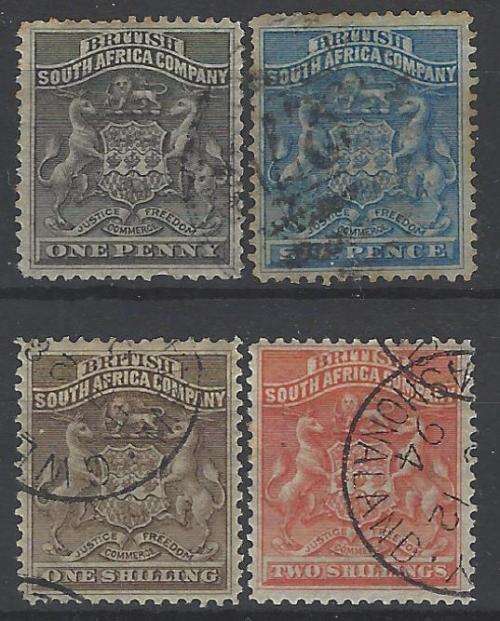 Rhodesia (BSAC) 1892 Group of 4 used. SG 1/5. CV R 1,200. See Below.