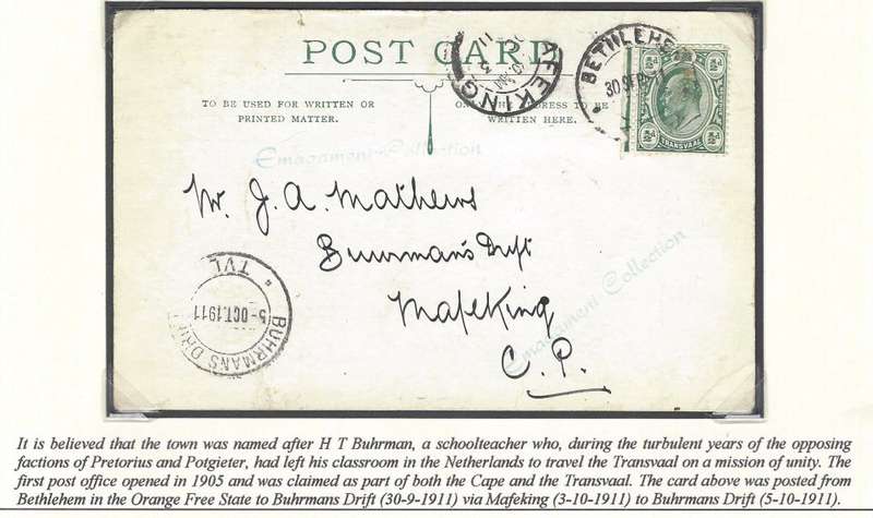 Transvaal Postal Agencies/Post Offices: BUHRMAN'S DRIFT. See below.