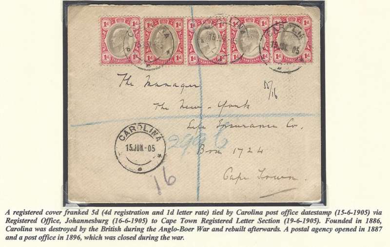 Transvaal Postal Agencies/Post Offices: CAROLINA. See below.