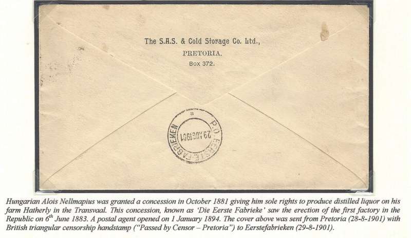 Transvaal Postal Agencies/Post Offices: Censored Boer War cover: EERSTEFABRIEKEN. See below.