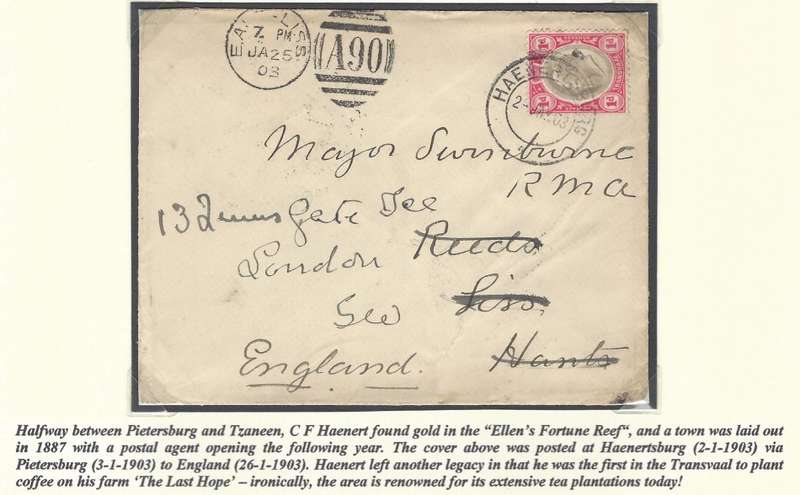Transvaal Postal Agencies/Post Offices: HAENERTSBURG. See below.
