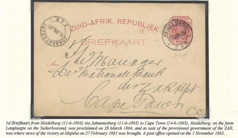 Transvaal Postal Agencies/Post Offices: HEIDELBERG/ZAR (2nd office). See below.