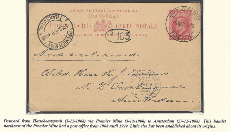 Transvaal Postal Agencies Rarity: ONLY KNOWN HARTEBEESTSPRUIT cds on postcard. See below.