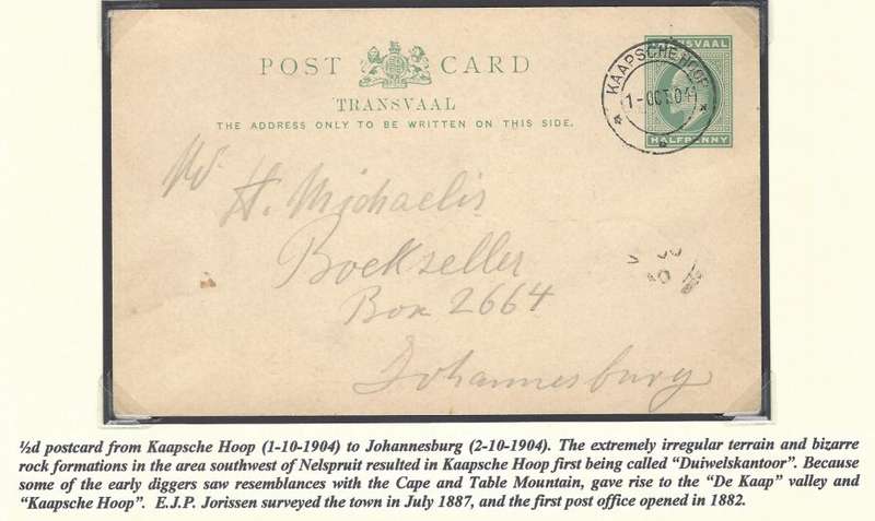 Transvaal Postal Agencies/Post Offices: KAAPSCHEHOOP. See below.