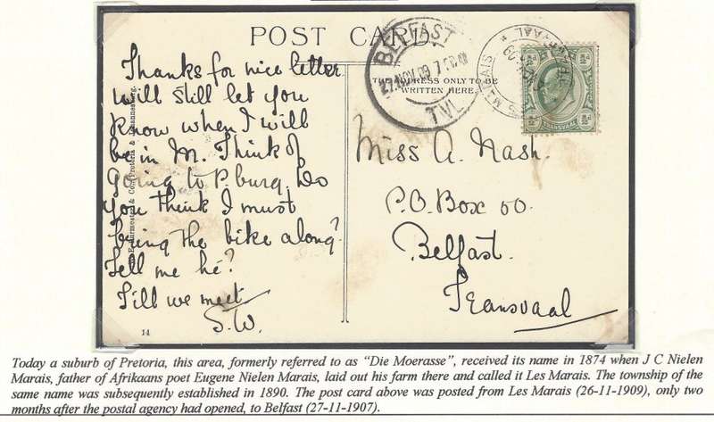 Transvaal Postal Agencies/Post Offices: LES MARAIS. See below.