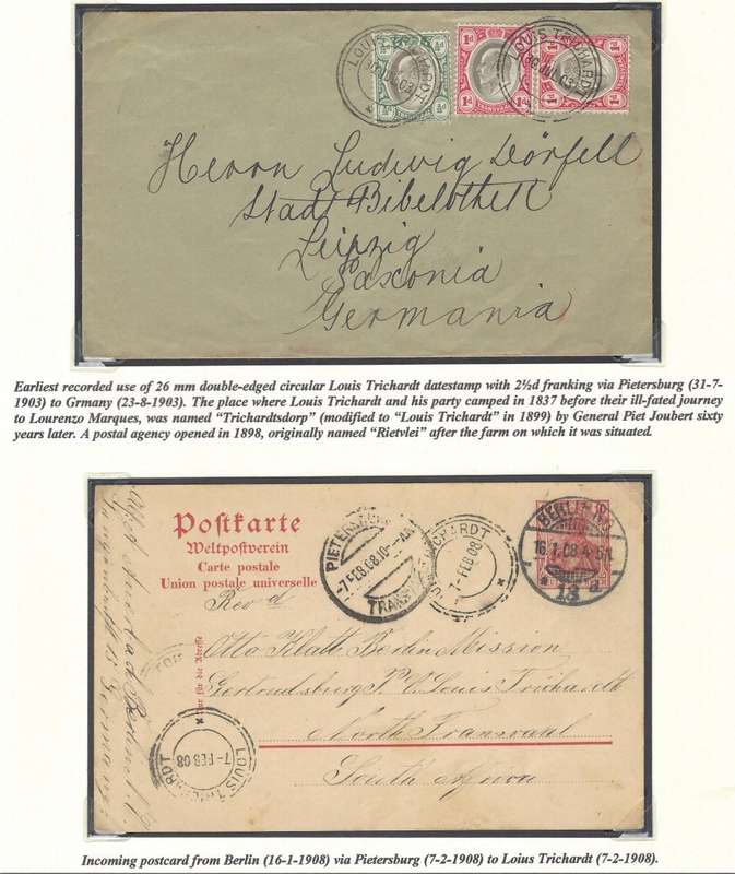 Transvaal Postal Agencies: LOUIS TRICHARDT (Earliest date Putzel No. 2) - 2 cards. See below.