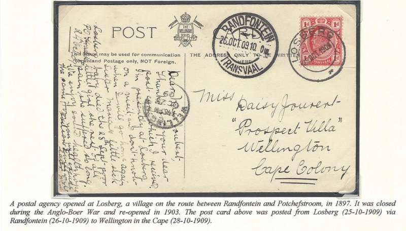 Transvaal Postal Agencies/Post Offices: LOSBERG. See below.