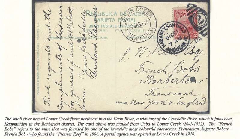 Transvaal Postal Agencies/Post Offices: LOUWS CREEK. See below.