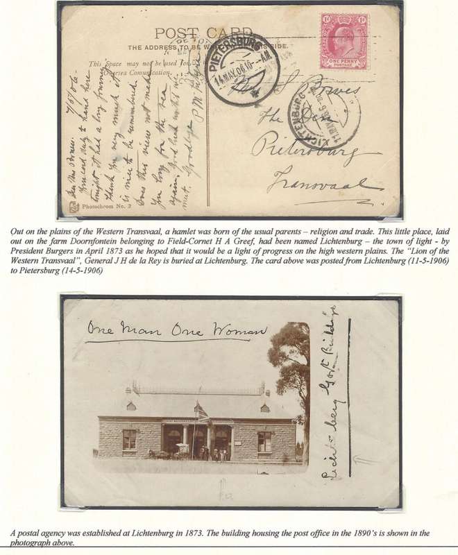 Transvaal Postal Agencies/Post Offices: LICHTENBURG - 2 cards. See below.